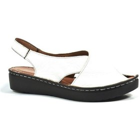 Resim Beatrice 1370 Hakiki Soft Deri Beyaz & Taba Günlük Kadın Sandalet 