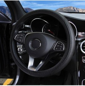 Resim Ranyeek Kumaş Deri Kaymazsız Otomobil Direksiyon Kılıfı - 37-38 Cm Orta Boy Direksiyonlar İçin - Four Seasons Kullanıma Uygun Siyah Göl Mavisi 