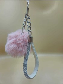 Resim Gümüş Angel Anahtarlık Minik Ponpon Pudra Pembe Ponpon 