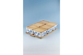 Resim Bursa Porselen Dekor Blue Blanc 6 Lı Bambu Kapaklı Porselen Kahvaltılık 