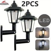Resim 2 adet Vintage Altıgen Güneş Fenerleri, Cilalı Metal Kaplama ile Dış Mekan LED Duvar Aplikleri, Güneş Enerjili Nikel Pil, ≤36V Çalışma Gerilimi, ABS Malzeme, Yollar ve Bahçeler için Dekoratif Güneş Sokak Lambaları, Asılı Güneş Işıkları 