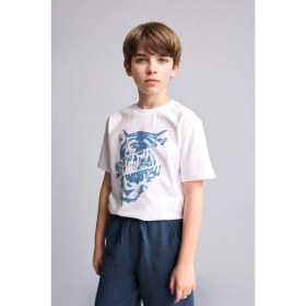 Resim DeFacto New Regular Fit Bisiklet Yaka Baskılı Kısa Kollu Tişört Erkek Çocuk H6359A826HS 