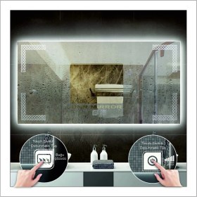 Resim Dnr-Mirror60xDnr-Mirror 80 cm Günışığı Ledli Tasarım Kumlamalı Dokunmatik Tuşlu Buğu Önleyicili Banyo Aynası 