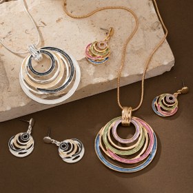 Resim 1 adet Kolye ve 2 Adet Küpe Kadınlar için Renkli Emaye Yuvarlak Kolyeli Çoklu Takı Seti - Bahar Yaz Moda Aksesuarları, Aile Hediyesi, Anneler Günü Hediyesi 