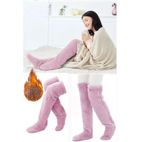 Resim Pembe Sock Peluş Uyku Çorabı Welsoft Diz Üstü Oda Çorabı Ayak Isıtıcı Uzun Gonç Çorap Pembe 