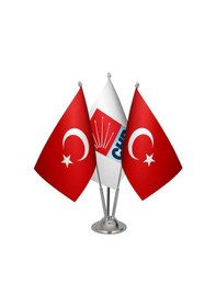 Resim Masa Üstü Chp Bayrağı Türk Bayrağı Üçlü Krom Direk Masa Bayrak Se 