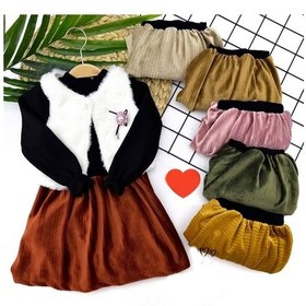 Resim 2-3-4-5 Yaş Kadife Etekli Tüylü Yelek Uzun Kollu Siyah Sweat 3lü Kız Bebek Takımı 001 