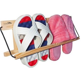 Resim Doğal Ahşap Terlik Duvar Askısı Terliklik Balkon Banyo 50Cm Ahşap 