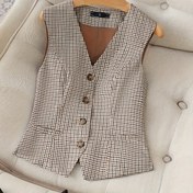 Resim Kadın Ekose Yelek Ceket, Hırka Yelek Dış Giyim Şal, Kadın Takım Yeleği, Retro Steampunk Tarzı, Racerback Yelek Ceket, Resmi ve Günlük Durumlar İçin Uygun, Kolsuz Blazer Kadın, Kadın Yeleği/Şık Kadın Yeleği, Kadın Blazer Yeleği 