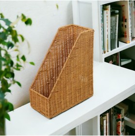 Resim oceanpoint Ahşap Rattan Dergilik Kitaplık Doğal Bohem Özel Üretim Organizer 33cm 