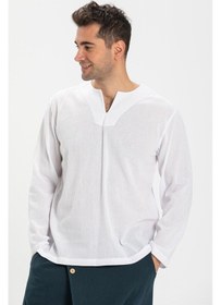 Resim Uzun Kol Şile Bezi Bisiklet Yaka Erkek Tshirt Beyaz 3001 