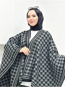 Resim dandissi sport kadın çift taraflı kullanılabilen kaz ayağı desenli triko şal panço 