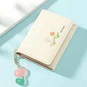 Resim Çiçek Desenli Üç Katlı Kısa Cüzdan, Çok Kartlı Yuvalı Kartlık, Kadın Para Çantası 