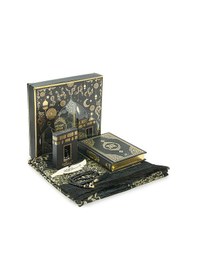 Resim İngilizce Mealli Medine Hatlı Kuranı Kerim Ve Seccade Seti Siyah 