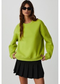 Resim Grimelange VANELTINA Kadın İçi Polarlı 3 İplik Organik Pamuk Oversize Basic Bisiklet Yaka Fıstık Yeşili Sweatsh 