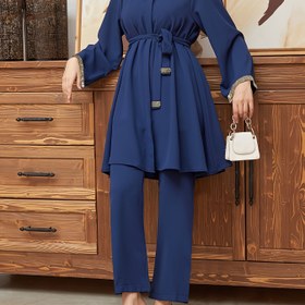 Resim Günlük ve Şık Kadın Takımı / Yuvarlak Yaka Uzun Kollu Üst ve Pantolon - Tüm Mevsimler İçin Uygun (Başörtüsü Dahil Değildir) 