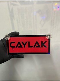 Resim Kırmızı Renk Üzeri Siyah Renk Çaylak Yazılı Vantuzlu Cam Süsü 