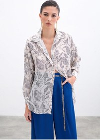 Resim Sateen Desenli Saten Gömlek - Ekru-135962 Ekru 