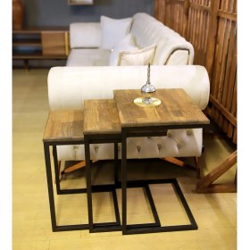 Resim Ats Dekor Ahşap Dekoratif Tasarım C 3'lü Zigon Yan Koltuk ve Laptop Sehpası 