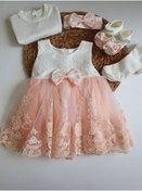 Resim PİLEKİ BABY Kız Bebek 0-6 Ay Gelinlik Elbise 5 Li Mevlütlük Set Dantelli Elbise 