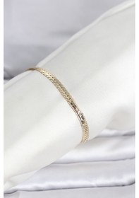 Resim Cm 14k Gold Renk Lazerli Yassı Zincir Model Kadın Bileklik Renkli 