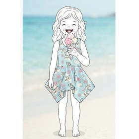 Resim Zuzunga Girl Power Çiçek Desenli Kız Çocuk Mavi Mayo Elbise 