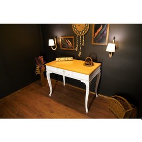 Resim Wooding 110 Cm Masif Naturel Beyaz Oymalı Çalışma Masası 