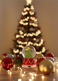 Resim Noel Yılbaşı Hediyesi Çam Ağacı Temalı Işıklı Mini Kar Küresi 6.5cm Çam Ağacı Figürlü Dekoratif Obje 