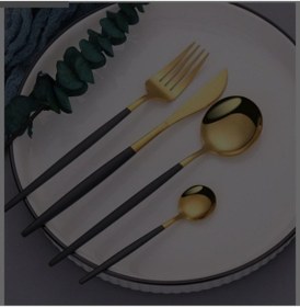 Resim Ikon 72 Parça 12 Kişilik Siyah Gold Çatal Kaşık Bıçak Seti 