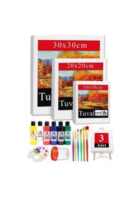 Resim Kare Tuval 3 Adet 10x10 20x20 30x30 Cm Boş Tuval Tablo 6 Lı Akrilik Boya Fırça Palet Resim Tuvali Akrilik Yağlı Boya 
