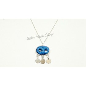 Resim Güler Yüzlü Silver Pullu Süryani Nazarlığı Gümüş Kolye - Rodyum Kaplama 