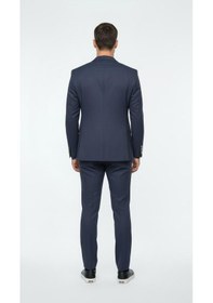 Resim Erkek Kruvaze Gold Düğmeli Dokulu Likralı Kumaş Blazer Ceket Modern Kesim Şık Tasarım Lacivert 
