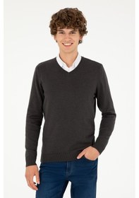 Resim U.S. Polo Assn. Erkek Slim Fit V Yaka Antrasit Melanj Basic Kazak 50293512-VR081 