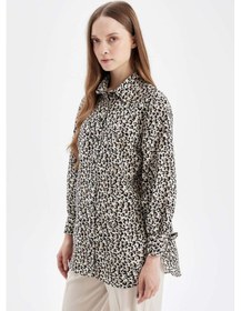 Resim Defacto Relax Fit Leopar Desenli Uzun Kollu Gömlek Tunik D2608AX24AUBG702 Bej 