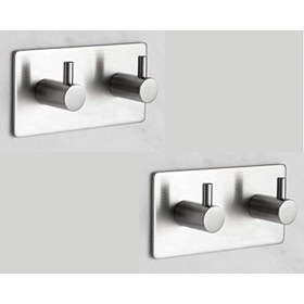 Resim DELTAHOME Paslanmaz Çelik 2 Adet 2 Topuzlu Bornoz Askısı Havluluk Xl - Yapışkanlı Montaj - Anında Montaj 