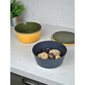 Resim Qualitev 4 Adet Plastik Kapaklı Kase Seti Renkli Saklama Kabı Salata Kase 18X7 cm 1500 ml 