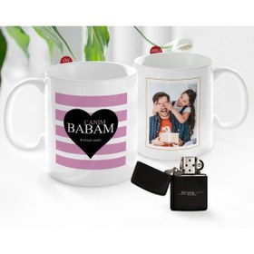 Resim Bk Gift Kişiye Özel Babalar Günü Hediyesi Fotoğraflı Kupa Bardak Ve Benzinli Çakmak Seti-28 