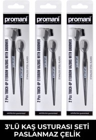 Resim Promani Profesyonel Paslanmaz Çelik 2'li Kaş Usturası Ve Yüz Jileti (3'LÜ SET) 