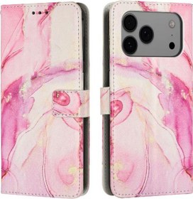 Resim İphone Uyumlu 17 Pro Max İçin Kartlık Cüzdan Kapaklı Kılıf Boyunluk Tokalı Kapak Boyalı Mermer 