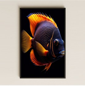 Resim Siyah Zeminli Altın Noktalı Tropikal Balık Şeffaf Pleksi Tablo 
