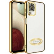 Resim M.TK Moveteck Samsung Galaxy M12 Kılıf Kamera Lens Korumalı Yazı ve Logo Gösterir Parlak Halkalı Şeffaf 