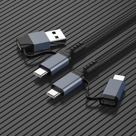 Resim Go Des GD-UC809 4in1 PD Çoklu USB-A + Type-C to Type-C + Lightning Şarj ve Data Kablosu 100W 120cm - Siyah 