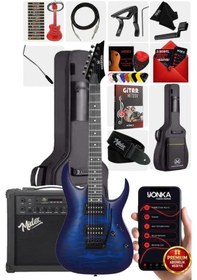 Resim Maxword Grade-25amp Blue Rosewood Yüksek Kalite Floyde Rose 25w Amfili Elektro Gitar 