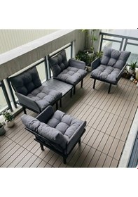 Resim Bahçe Takımı Balkon Ve Cafe Modüler Metal Koltuk Takımı 2+1+1 Sehpalı Füme 1636 Füme 