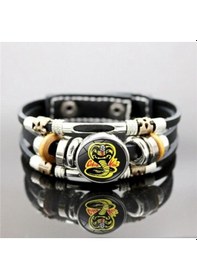 Resim Zcjb Cobra Kai Punk Deri Bilezik Karate Çocuk Film Cam Snap Düğmesi Takı Çok Katmanlı Vintage El Yapımı Örgülü Bilezik Erkekler -122146 