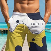 Resim Erkek Şık Mayo - Hızlı Kuruyan Plaj Şortları Geometrik Baskı, Normal Kalıp, Polyester Kumaş, Sarı ve Mavi, Rahat Mayo|Geometrik Desenli Şortlar|Polyester Kumaş 