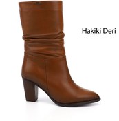 Resim GÖNDERİ(R) Kadın / Kız Taba Antik Sivri Burun Körüklü Kalın Topuklu Hakiki Deri Çizme 