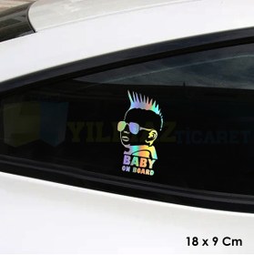 Resim yılmazetic Arabada Bebek Var Hologram Oto Sticker Cam Araba Yapıştırma Çıkartma Aksesuar Etiket 18 X 9 Cm 
