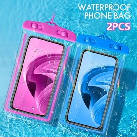 Resim 2 adet Işıltılı Su Geçirmez Cep Telefonu Çantası Dokunmatik Ekran Yüzme Kendinden Yapışkanlı Kapaklı Plaj Dalış Fotoğrafçılığı Sürüklenme Şeffaf Su Geçirmez Cep Telefonu Kılıfı 