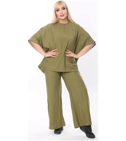 Resim Mia Butik Büyük Beden Haki Yuvarlak Yaka Salaş Takım Haki 